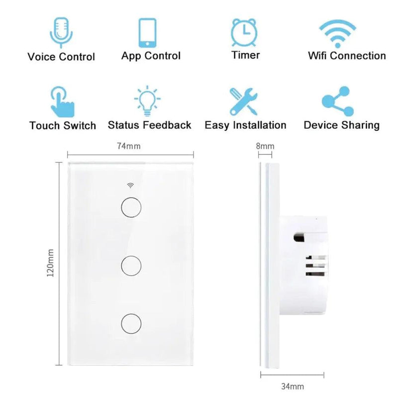 interruptor inteligente Sem Fio Neutro 110V 220V Para Alexa Google HomeTu - bonbrasil