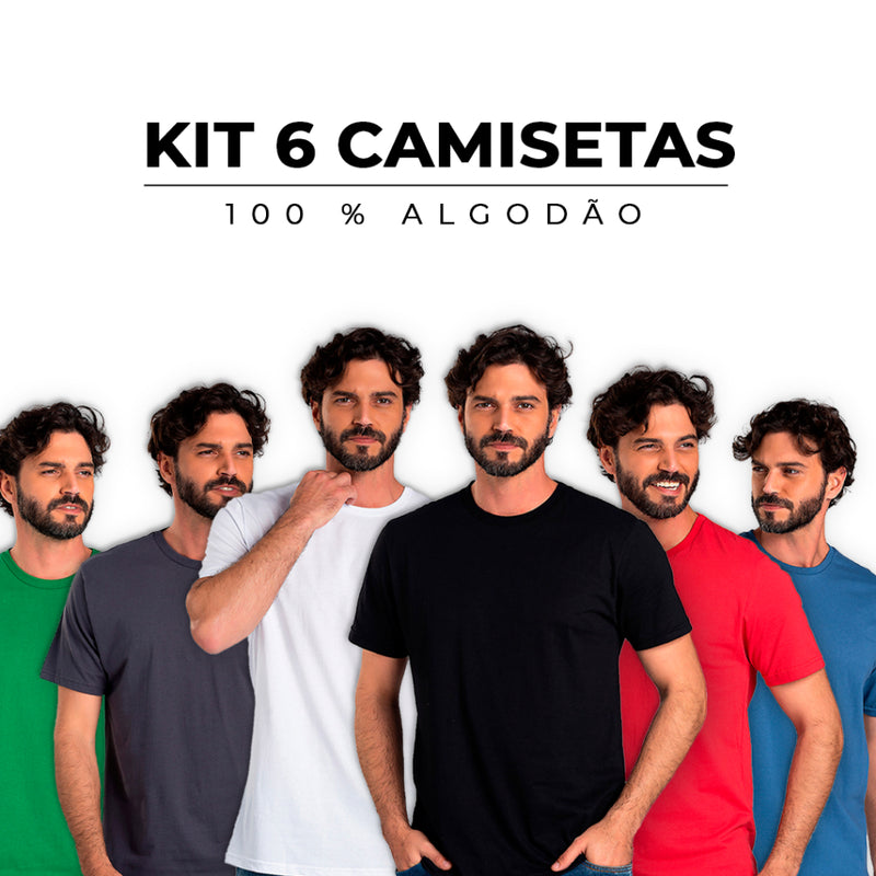 Kit 6 Camisetas Básicas Masculina 100% Algodão