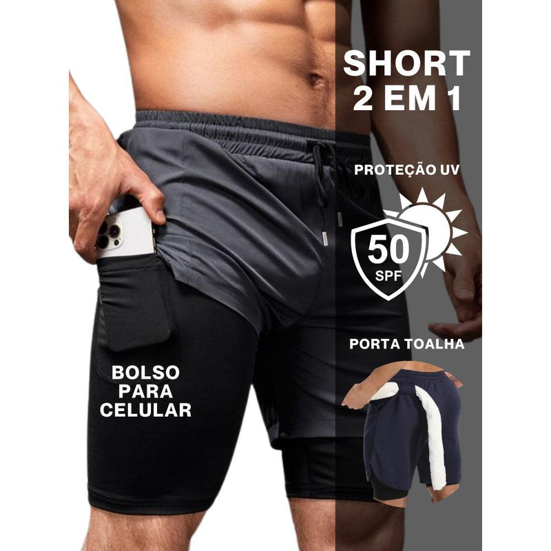 Kit 3 Shorts 2 em 1 tecido DryFit Com Bolso Secreto - bonbrasil