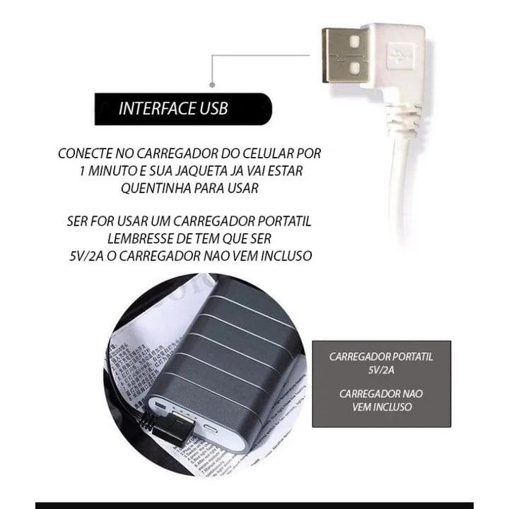 Casaco Corta Vento impermeável com Aquecimento Elétrico USB Unissex - bonbrasil